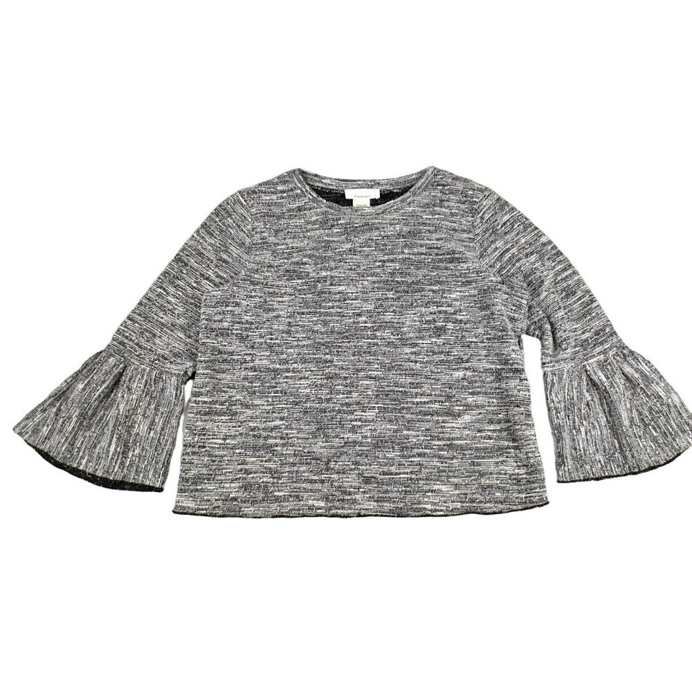 Urban Romantics Women's Knit Top Bell Sleeve Black White Fleck size Small JH972